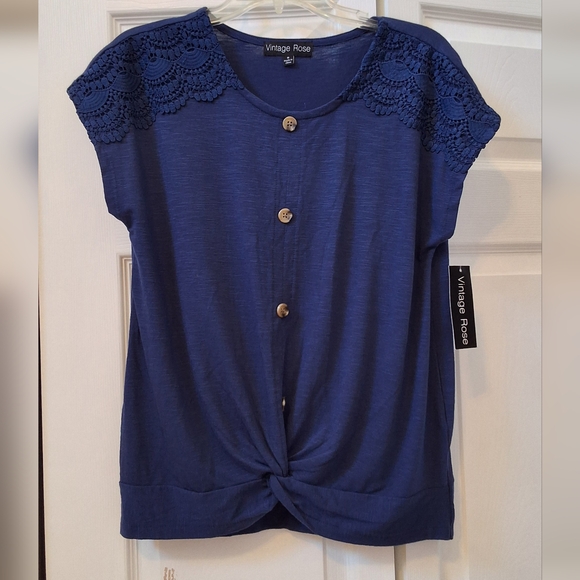 Vintage Rose, NWT, Medium, Woman's Navy Blue Lace Top - Picture 8 of 8